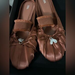Zara Satin Ballet Flats with Pearl Charm 39